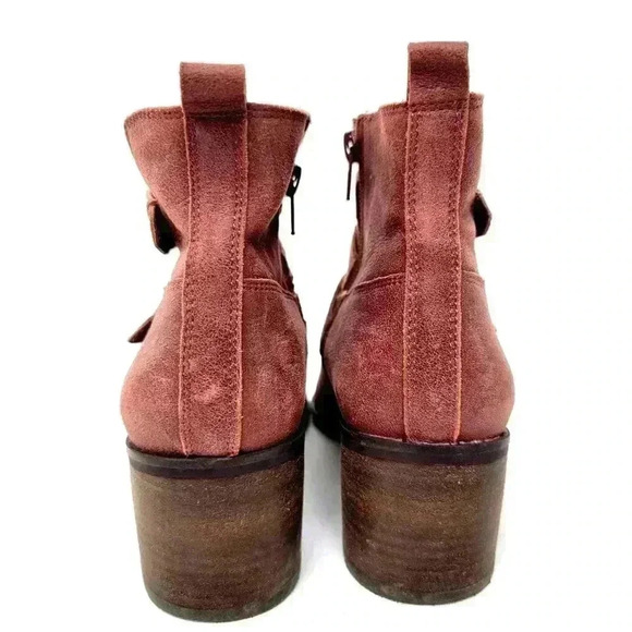 Lucky Brand Loreniah Red Moto Grunge Buckle Ankle Booties - 7.5 - Picture 6 of 11